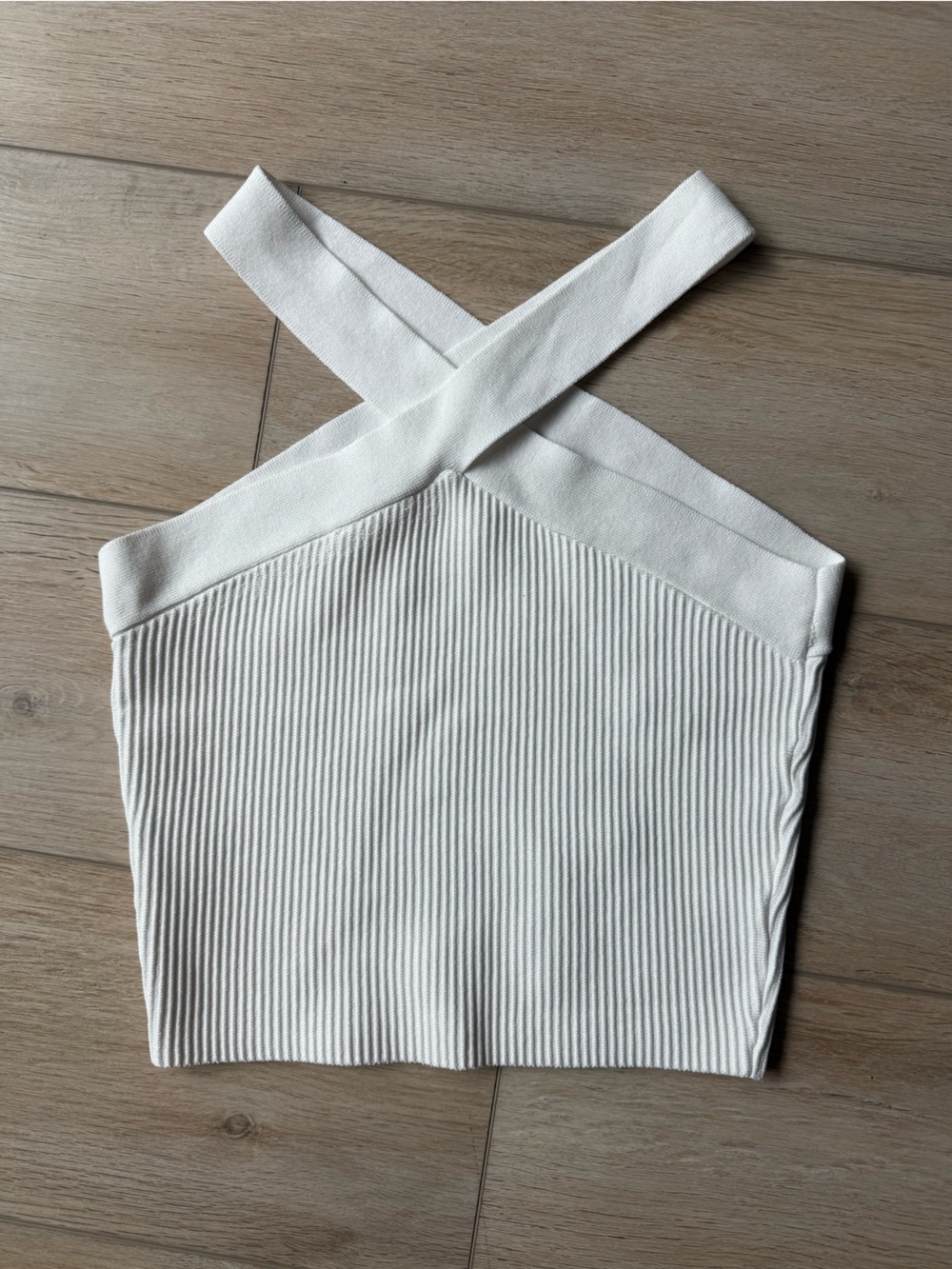 White Ribbed Cross Crop Top - Picture 2 of 3